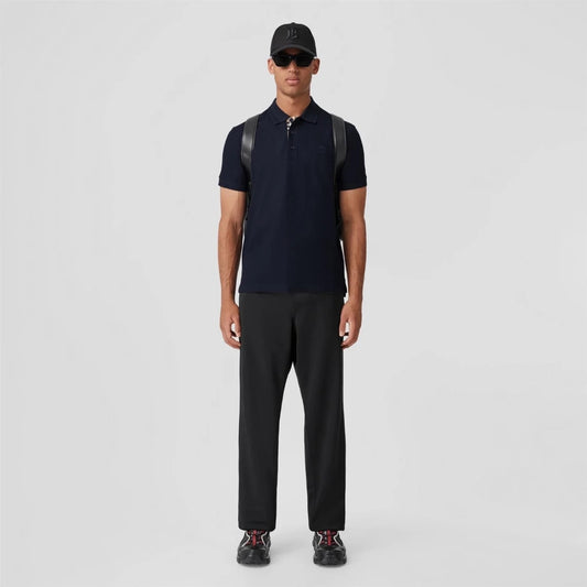 wearing BURBERRY LOGO-EMBOIRED CIRCLE BT COTTON POLO IN NAVY 8055227