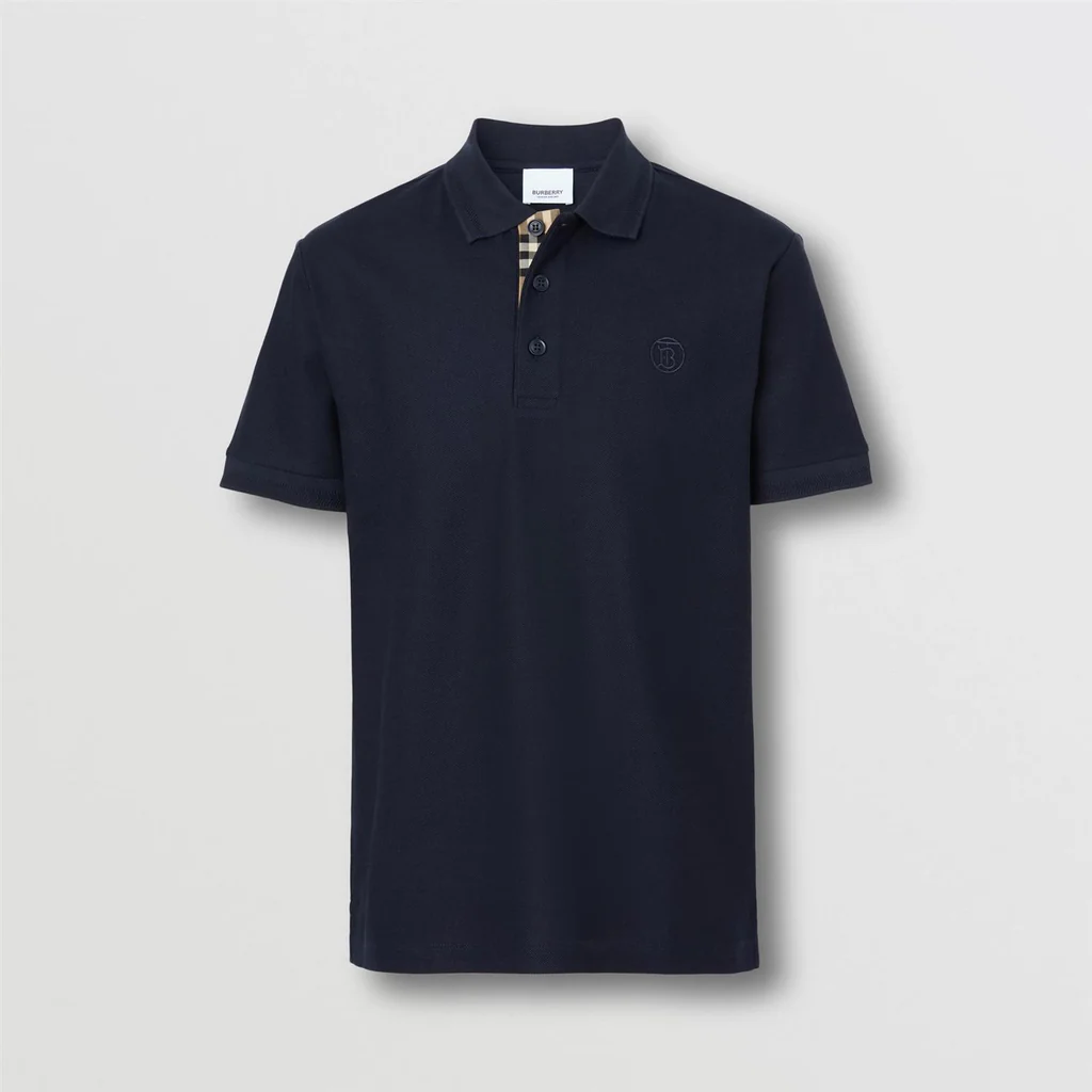 Burberry Monogram Cotton Piqué Polo Shirt in Coal Blue