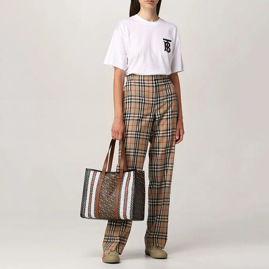 wearing Burberry Monogram Motif TB Oversize T-Shirt In White 80174731