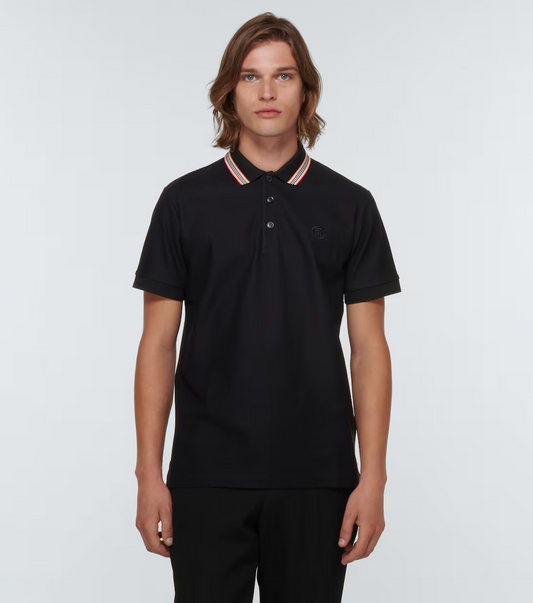 wearing Burberry Pierson Cotton Polo Shirt In Black 8053773