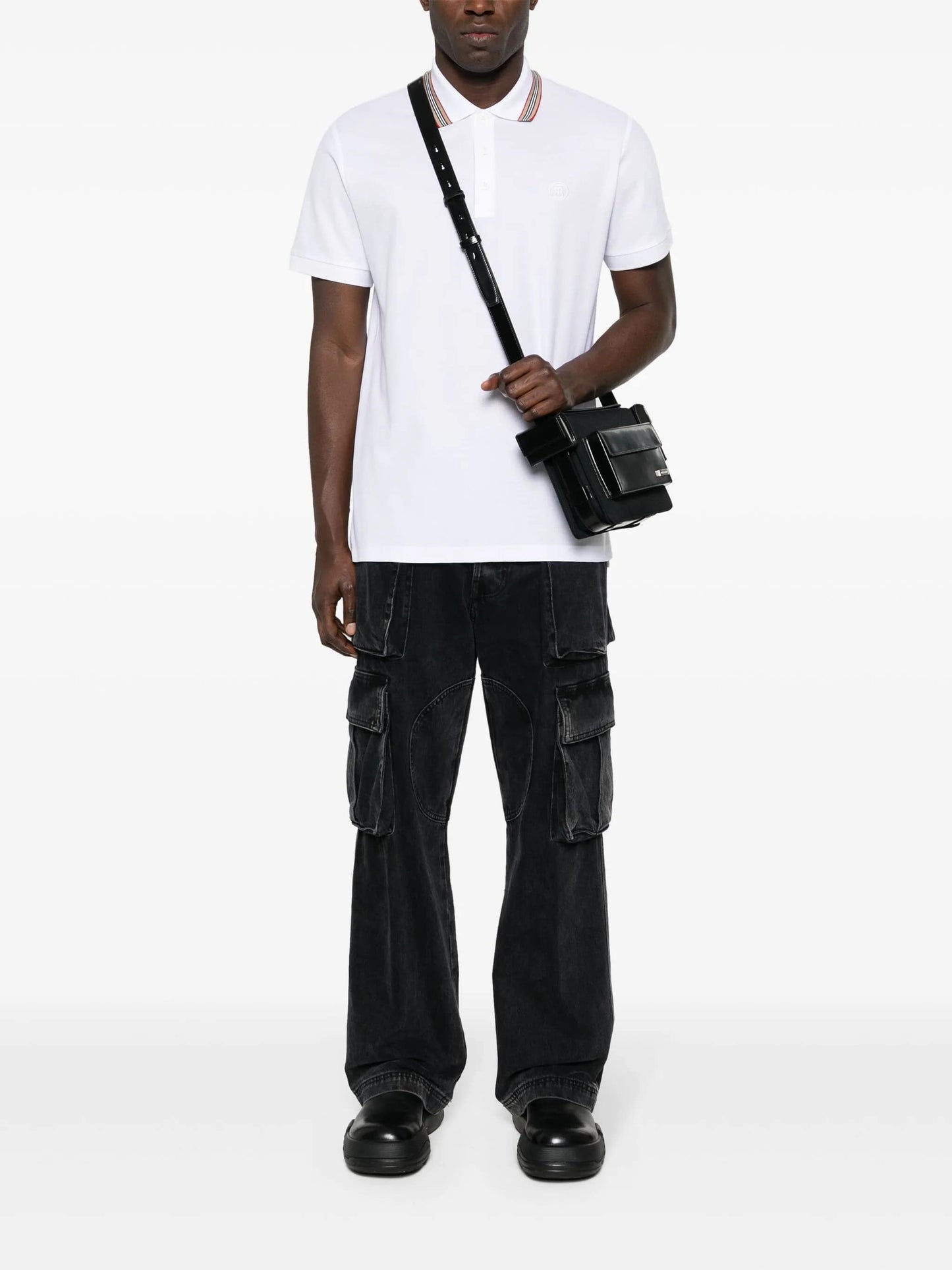 wearing Burberry Pierson Cotton Piqué Polo Shirt In White 8084018