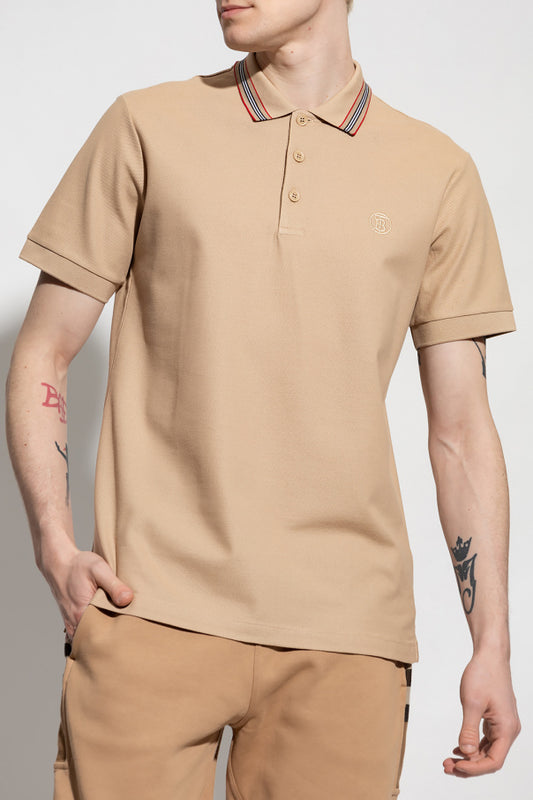 wearing Burberry Pierson Cotton Polo Shirt In Soft Fawn 8083159