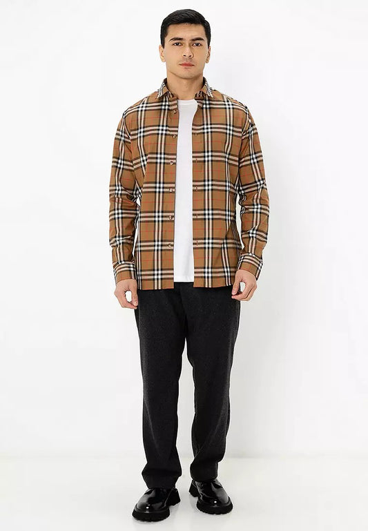 wearing Burberry Shefford Long-sleeve Shirts In Taupe Brown 80842951