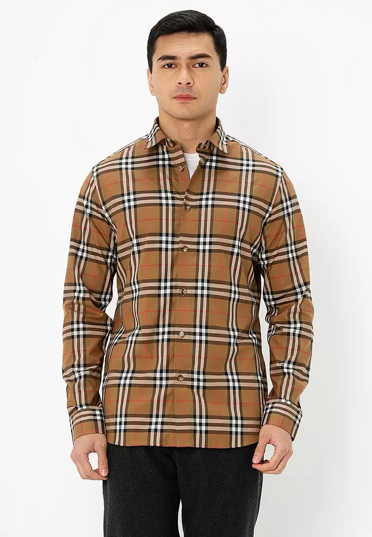 nam mặc áo Burberry Shefford Long-sleeve Shirts In Taupe Brown 80842951