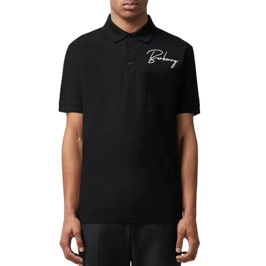 wearing BURBERRY SIGNATURE LOGO-EMBOIRED COTTON POLO BLACK 8057629