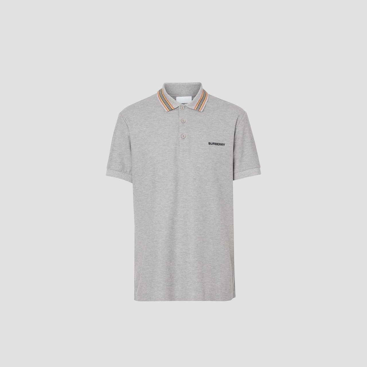 BURBERRY STRIPE DETAIL COTTON PIQUE POLO GREY