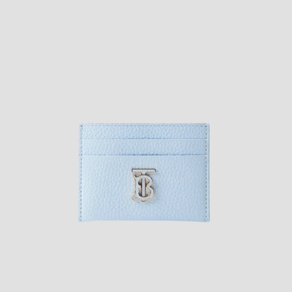 BURBERRY TB GRAINED LEATHER CARD HOLDER IN PASTEL BLUE 8066896