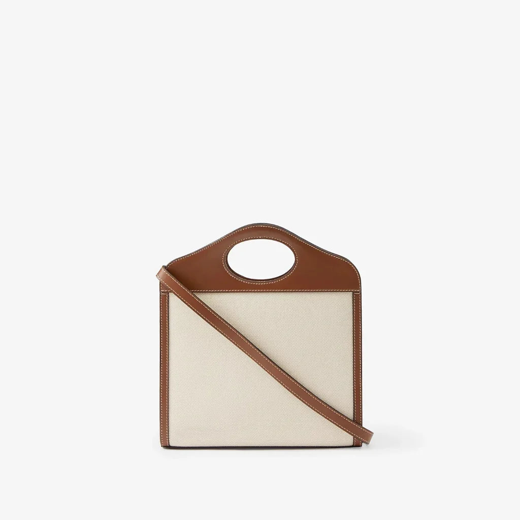 túi đeo chéo xách tay BURBERRY TWO-TONE CANVAS AND LEATHER MINI POCKET BAG IN BEIGE 80393611 hàng hiệu authentic có tại Hà Nội, sài gòn, tp hcm, việt nam