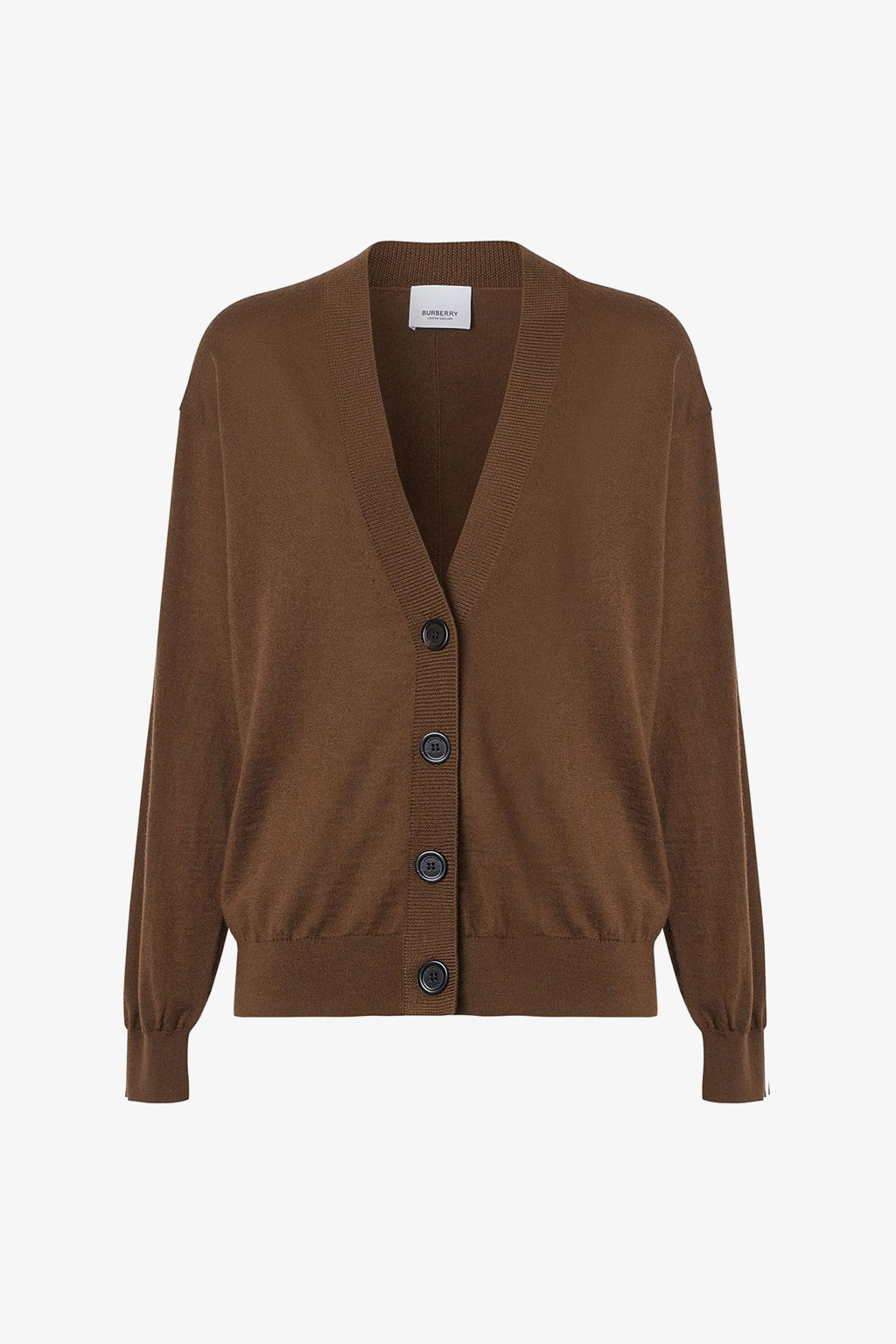 Burberry Vintage Check Elbow Patch Dornoch Merino Wool Cardigan Dark Brown 8074886