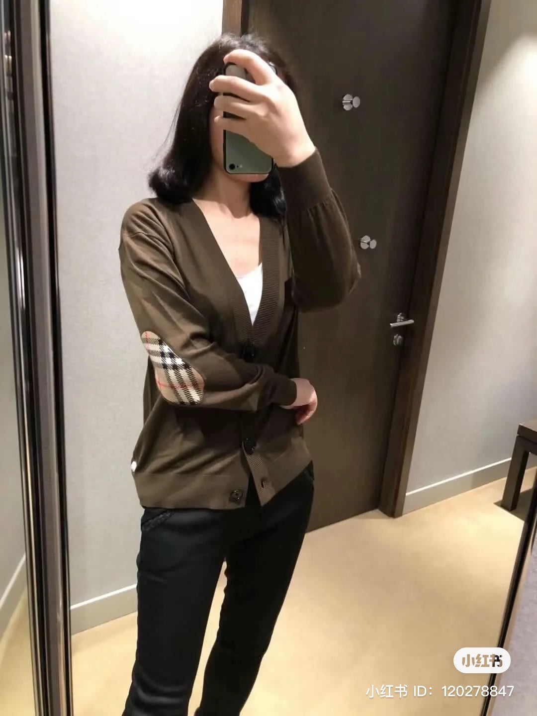 Burberry Vintage Check Elbow Patch Dornoch Merino Wool Cardigan Dark Brown 8074886