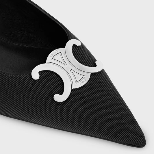 chi tiết CELINE ALMA BLACK TRIOMPHE FLAT SLINGBACK IN GROS-GRAIN 358012285C.38NO