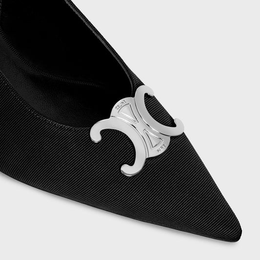 chi tiết CELINE BLACK ALMA TRIOMPHE SLINGBACK IN GROS-GRAIN 356832285C.38NO