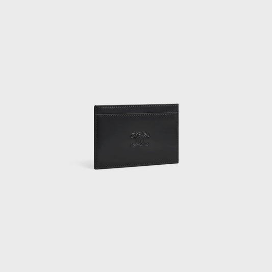 tổng thể ví đựng thẻ CELINE CARD HOLDER IN SATINATED CALFSKIN WITH TRIOMPHE EMBOSSED BLACK 10B703FQ7.38SI