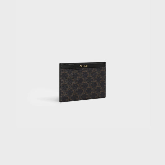 tổng thể ví đựng thẻ CELINE CARD HOLDER IN TRIOMPHE CANVAS AND CALFSKIN BLACK 10B702BQ4.38NO