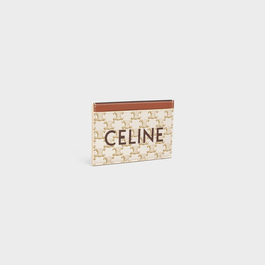 tổng thể ví đựng thẻ CELINE CARD HOLDER IN TRIOMPHE CANVAS WITH CELINE PRINT WHITE/TAN 10B702CLY.01TA