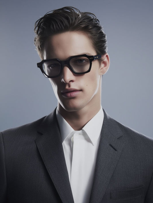 Man wearing a suit and Celine CL50128I 001 Thin Eyeglasses against a gray background
