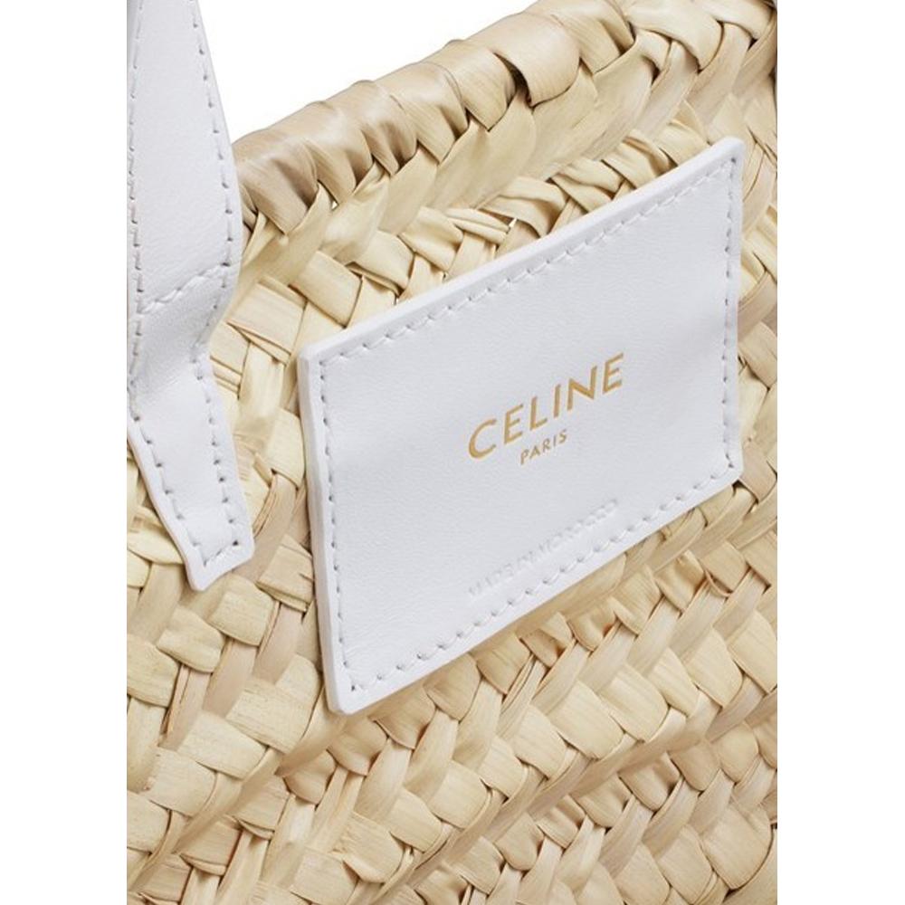 chi tiết túi CELINE MEDIUM WHITE TRIOMPHE CLASSIC PANIER IN PALM LEAVES AND CALFSKIN 192622CGG.01BC