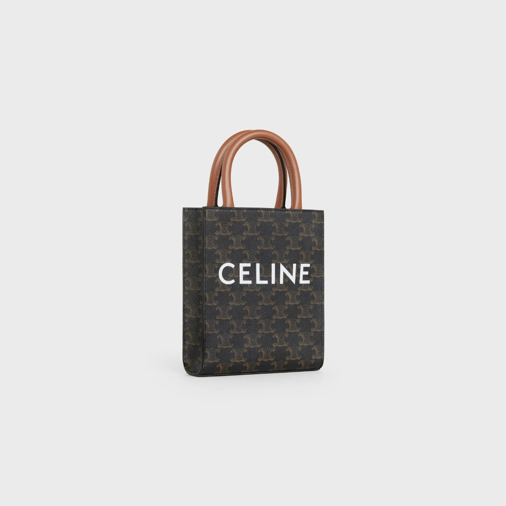 tổng thể túi CELINE MINI VERTICAL CABAS IN TRIOMPHE CANVAS WITH CELINE PRINT TAN 194372BZK.04LU