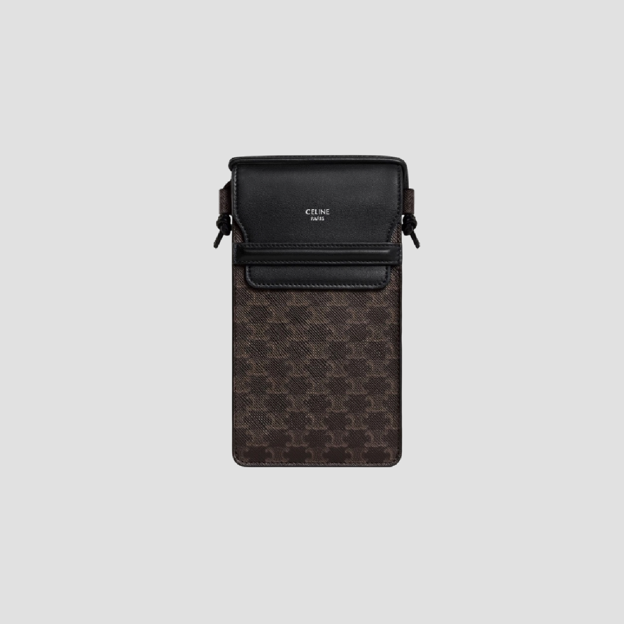 CELINE PHONE POUCH WITH FLAP IN TRIOMPHE CANVAS AND LAMBSKIN BLACK 10G332CQD.38SI