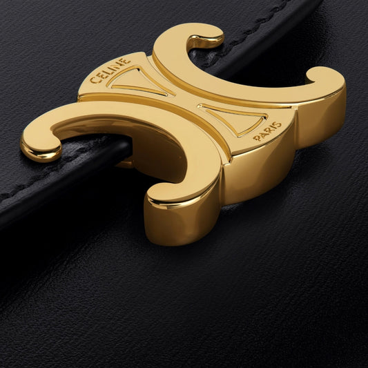chi tiết logo CELINE SMALL WALLET TRIOMPHE IN SHINY CALFSKIN BLACK 10D783DPV.38NO