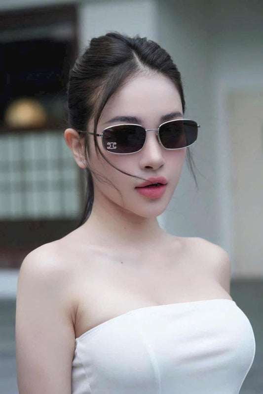 wearing CELINE TRIOMPHE RHINESTONE 02 SUNGLASSES METAL WITH CRYSTALS SILVER CL40285U-16A