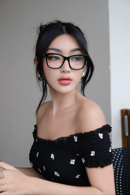 wearing CHANEL CH3392 C501 SQUARE EYEGLASSES