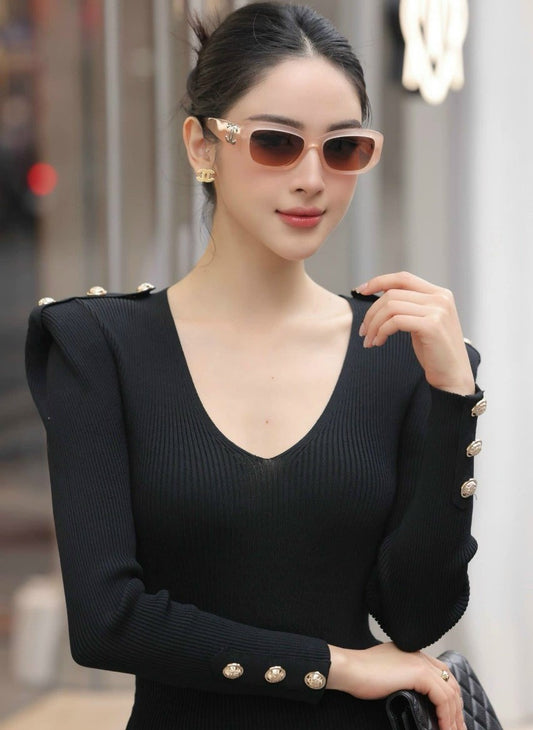 wearing CHANEL CH5493 173218 PEACH ORANGE SUNGLASSES