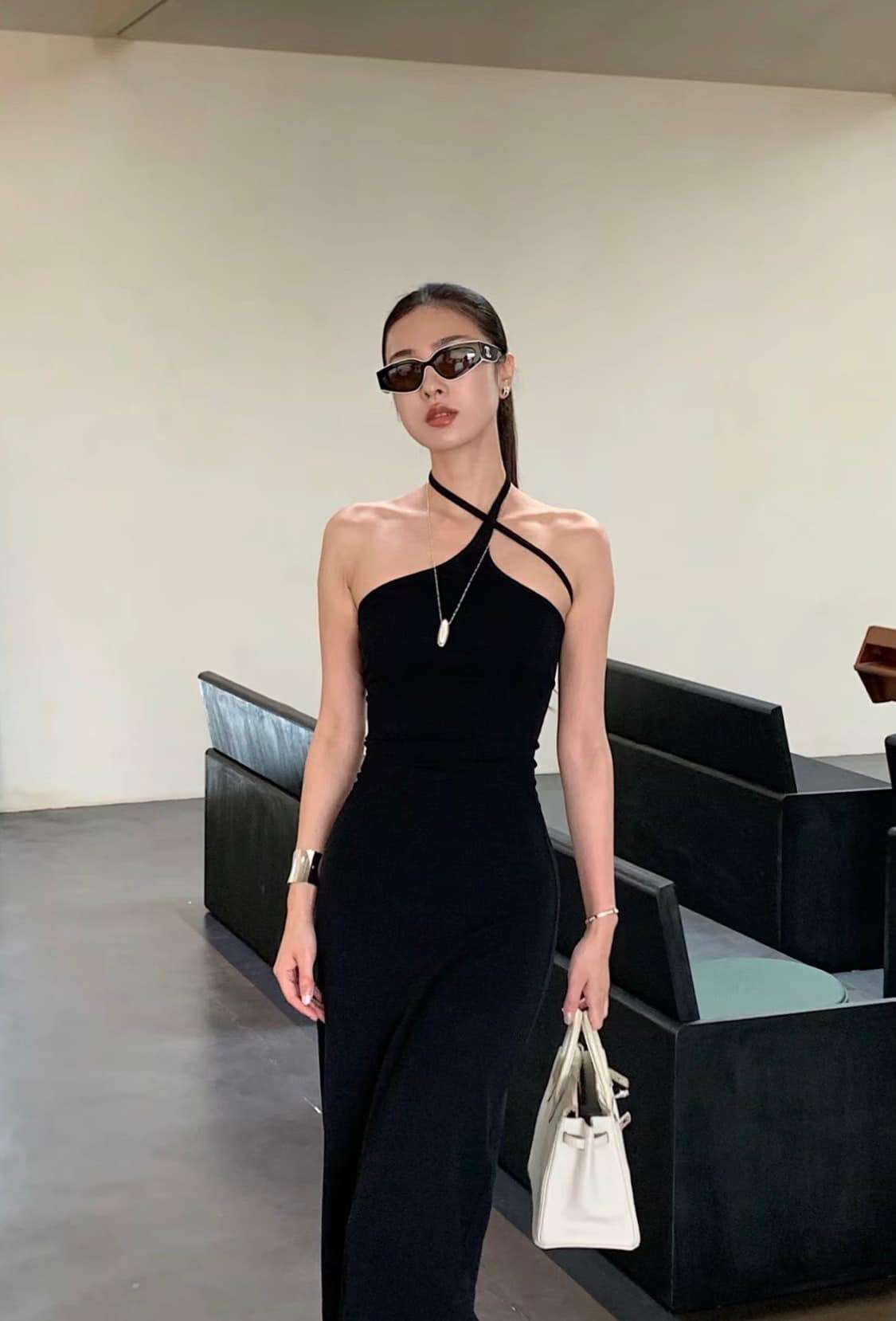 wearing CHANEL CH6056 C534M3 CAT EYE SUNGLASSES BEIGE