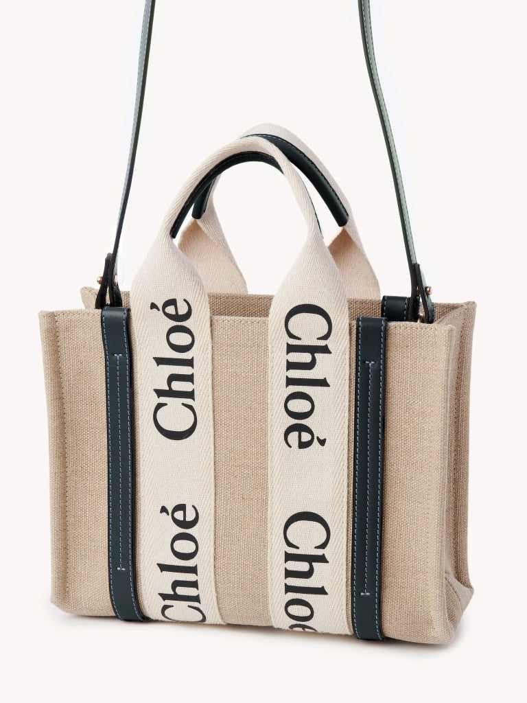 túi xách nữ CHLOE SMALL WOODY TOTE BAG WHITE & BLUE CHC22AS397I2691J authentic tại blank room hà nội, việt nam