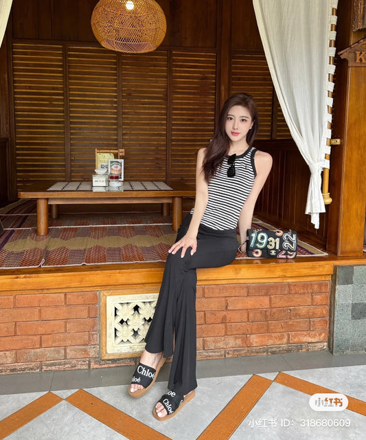 CHLOE WOODY FLAT MULE BLACK CHC22U188Z3001 authentic tại blank room hà nội, việt nam