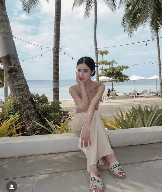 CHLOE WOODY FLAT MULE WHITE CHC22U188Z3101 authentic tại blankroom hà nội, việt nam