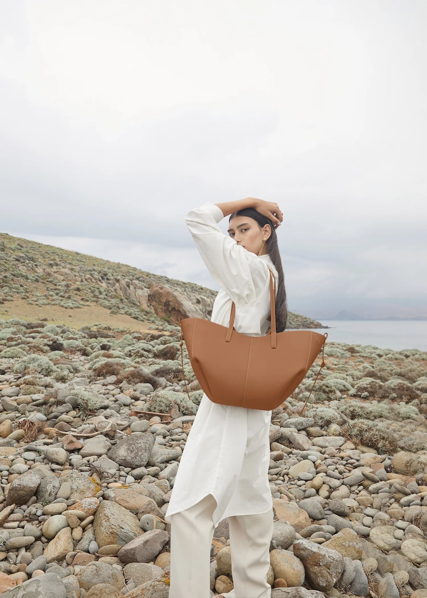 wearing CYME EDITION TEXTURED CAMEL