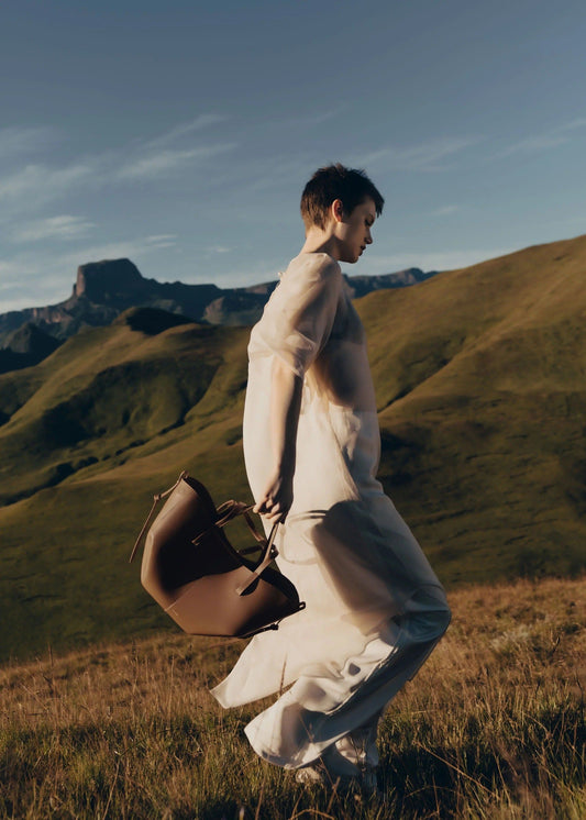 wearing CYME MINI EDTION TEXTURED CAMEL