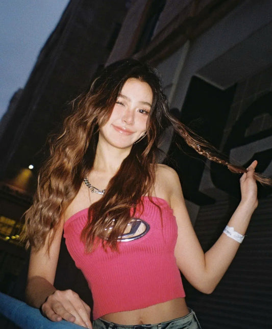 wearing Diesel M‑Clarksville‑B Hot Pink Bandeau Top A115870GFAD3AP