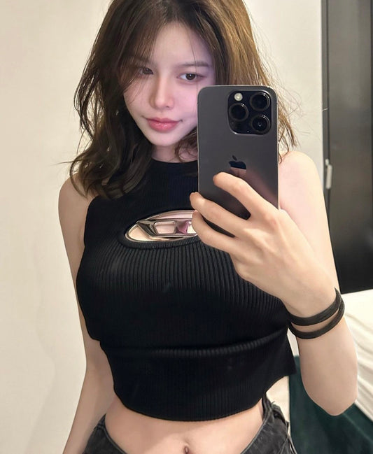 áo ba lỗ DIESEL M-ONERVA-TOP BLACK & SILVER TOP A096210DLAX 9XX authentic tại blankroom việt nam