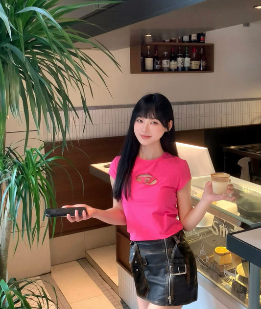 wearing Diesel T‑Angie Pink T-Shirt A062680AFAA3AP