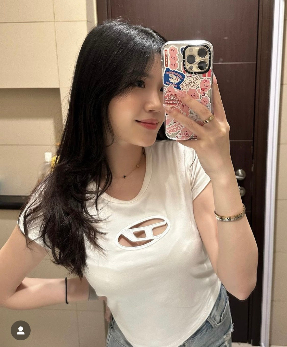 áo nữ DIESEL T-ANGIE WHITE T-SHIRT A062680AFAA 100 authentic tại blankroom việt nam