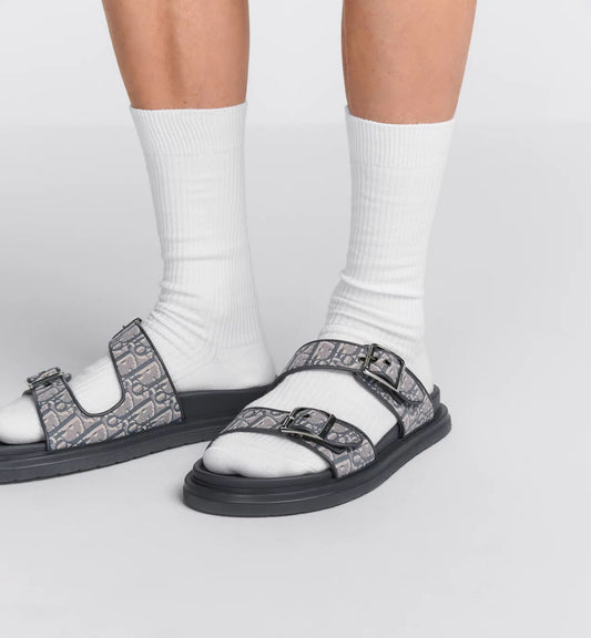 wearing DIOR AQUA SANDAL DEEP GRAY OBLIQUE JACQUARD 3SA135ZSA_H557