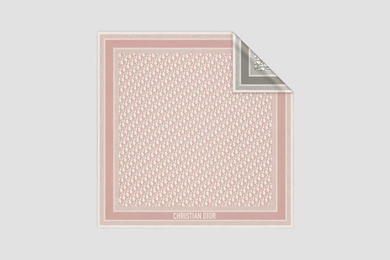 DIOR OBLIQUE DIORTWIN 90 SQUARE SCARF ROSE AND GRAY 15DOB090I600_C412