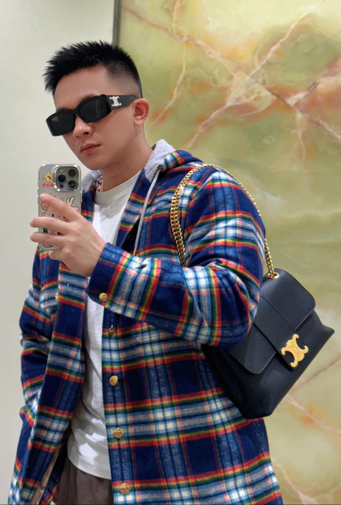 nam mang kính CELINE TRIOMPHE XL 01 SUNGLASSESS IN ACETATE BLACK 4S282CPLB.38NO