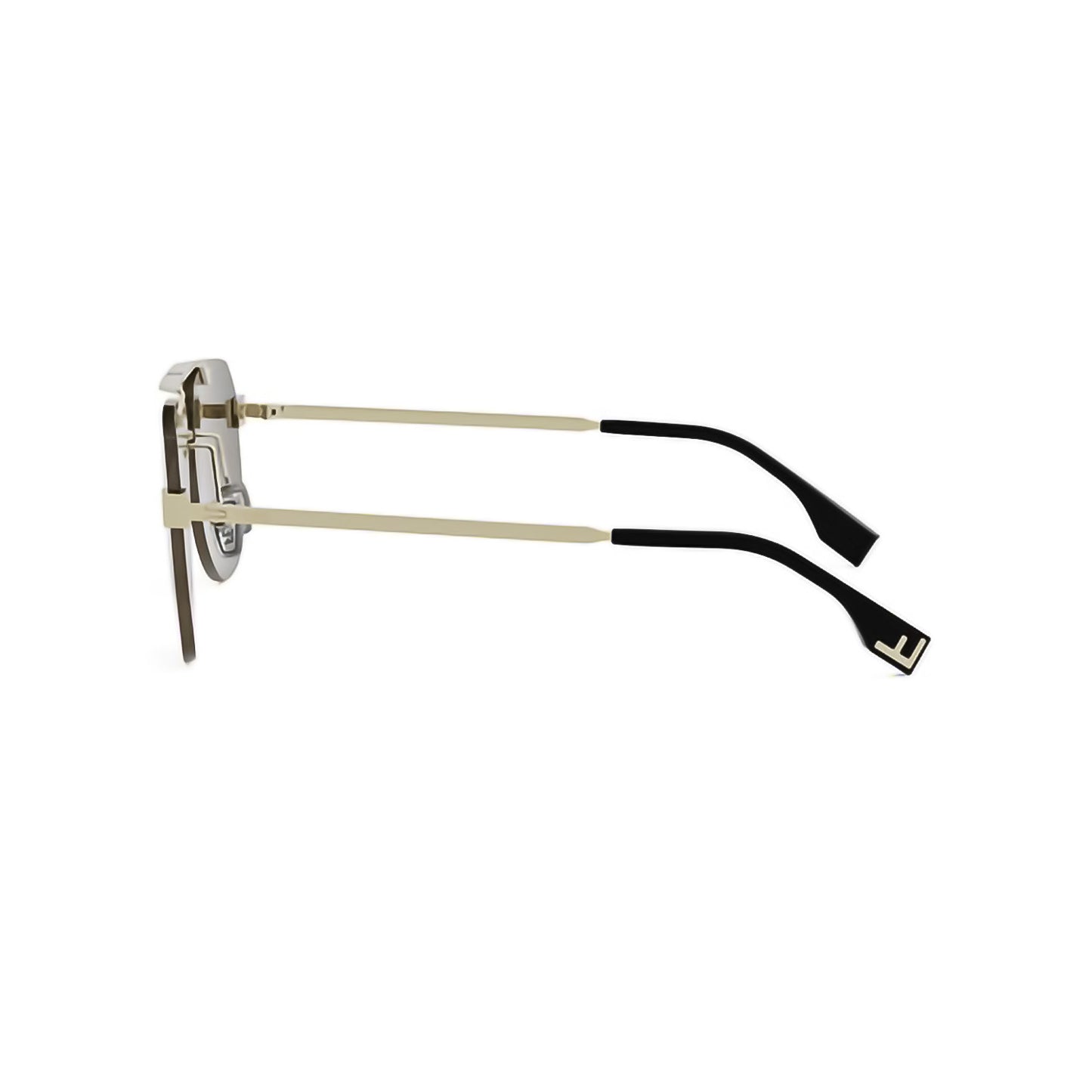 Fendi FE40115U-32E Sky Yellow Aviator Sunglasses with gold arms and black ends on a white background