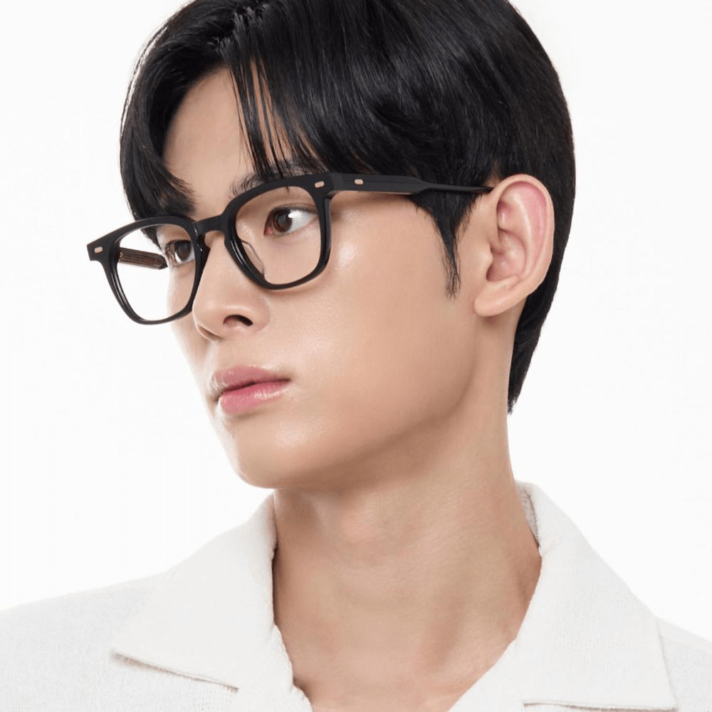 A Man wearing Gentle Monster (GM) Kubo 01 with a white background