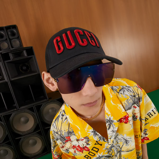 wearing GUCCI BASEBALL HAT WITH GUCCI PATCH BLACK 701324 4HAOY 1060