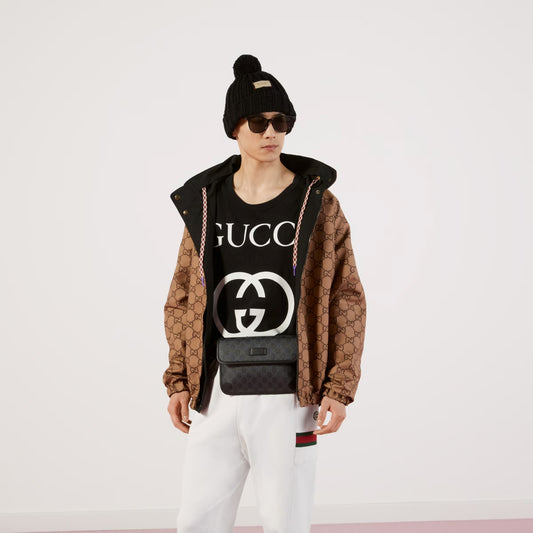 wearing GUCCI BLACK GG SUPREME BELT BAG 598113 K5RLN 1095