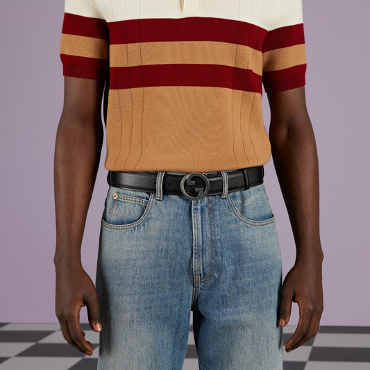 wearing GUCCI BLONDIE BELT IN BLACK LEATHER 703147 US10N 1000