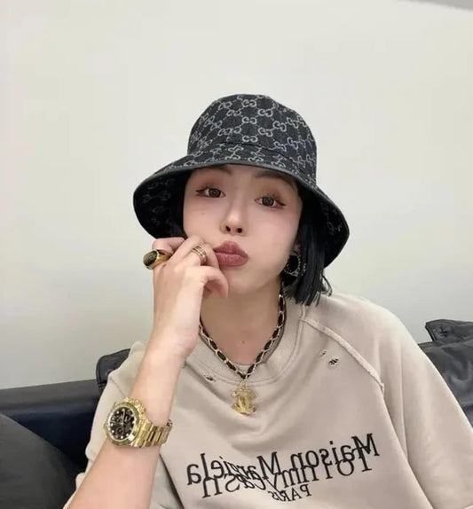 wearing GUCCI CANVAS BUCKET HAT BLACK IVORY 576371 3HAF8 1060