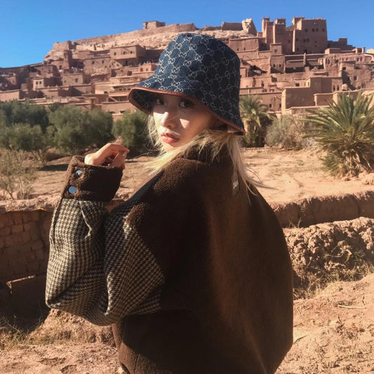 wearing GUCCI CANVAS BUCKET HAT BLUE DENIM 576371 4HAC3 4264