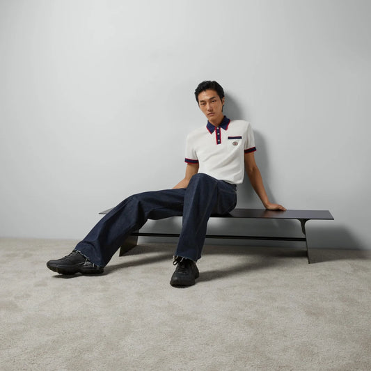 wearing GUCCI COTTON PIQUET POLO WITH INTERLOCKING G WHITE 653380 XJDF8 9222