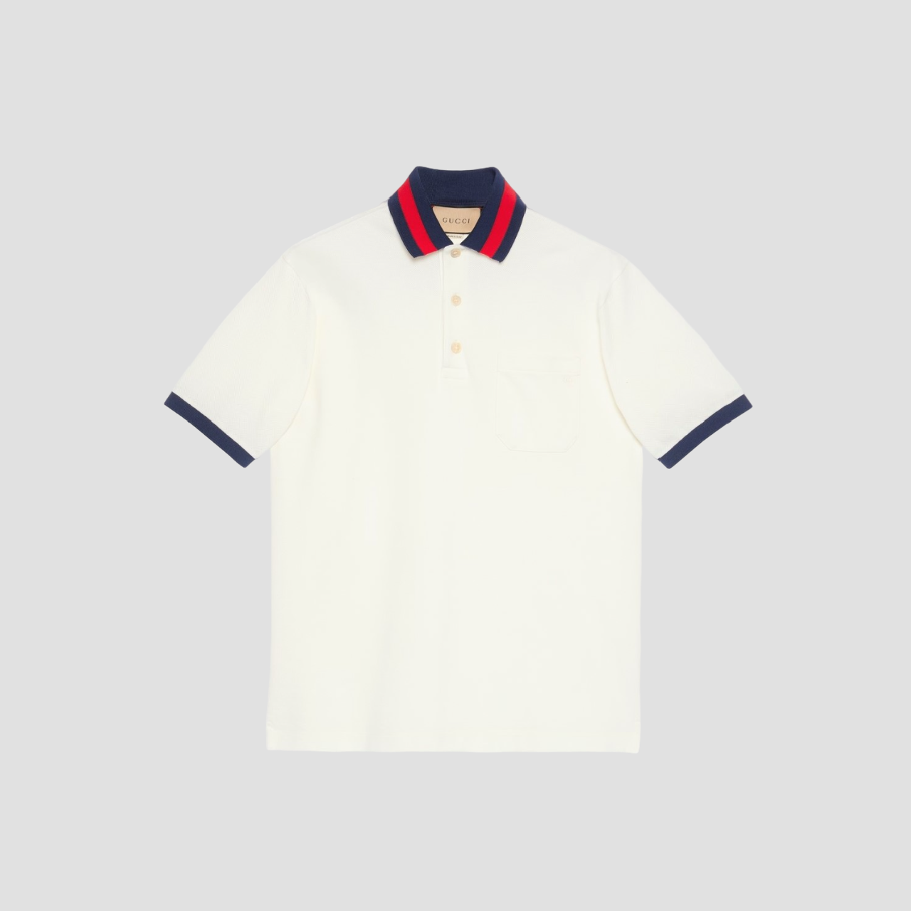 GUCCI COTTON PIQUET POLO WITH WEB COLLAR IVORY 701735 XJELJ 9750