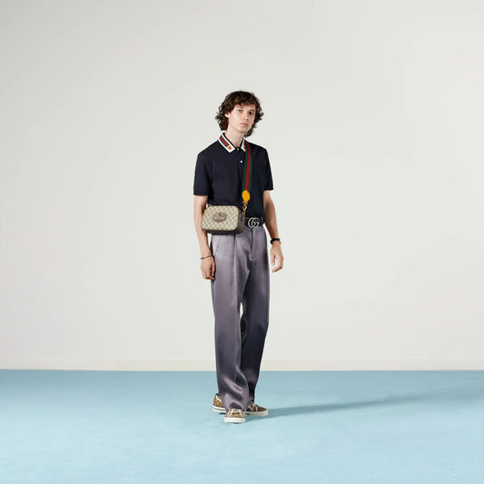 wearing GUCCI COTTON POLO WITH WEB AND FELINE HEAD 545714 XJAGU 4685